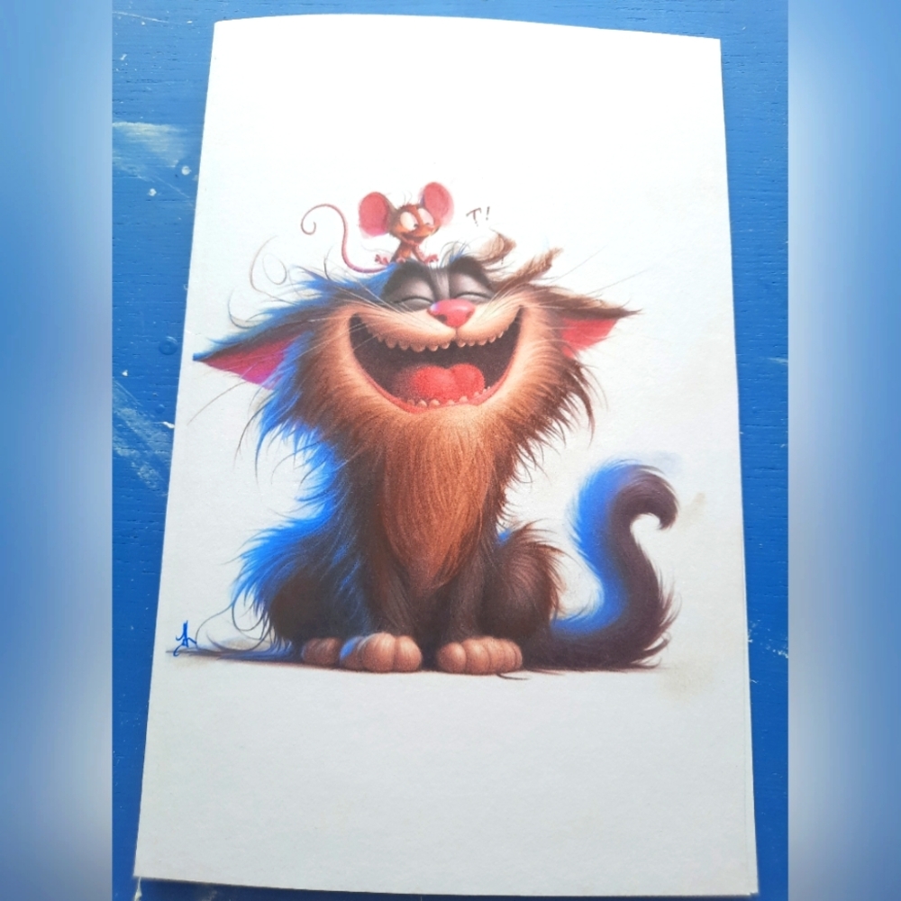 3 for 25$ Fun cat and mouse - Handmade greeting card  - 5 x 8 inches